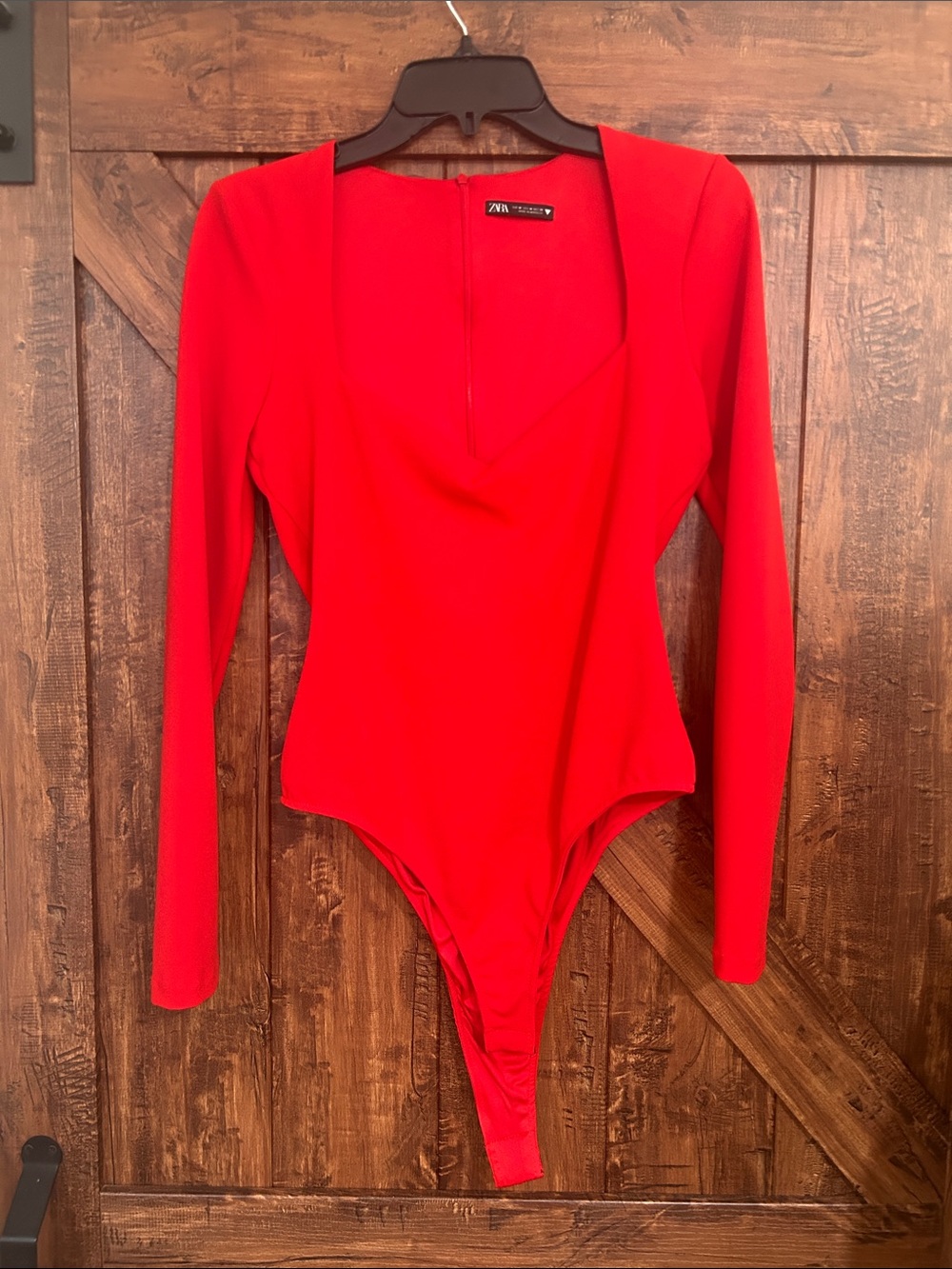 Zara Bright Red Long-Sleeve Square-Neck Bodysuit